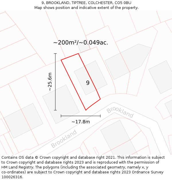 9, BROOKLAND, TIPTREE, COLCHESTER, CO5 0BU: Plot and title map