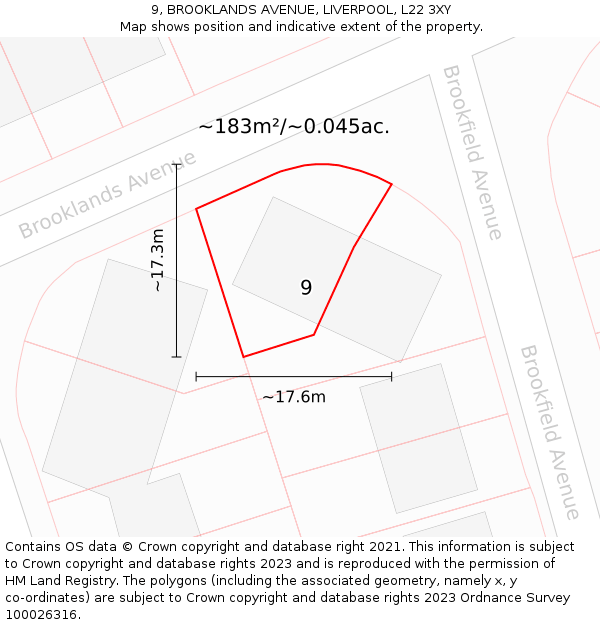 9, BROOKLANDS AVENUE, LIVERPOOL, L22 3XY: Plot and title map