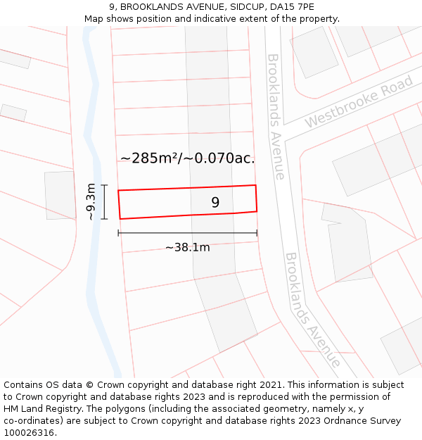 9, BROOKLANDS AVENUE, SIDCUP, DA15 7PE: Plot and title map