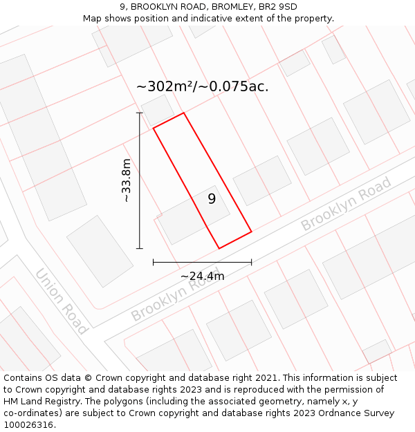 9, BROOKLYN ROAD, BROMLEY, BR2 9SD: Plot and title map