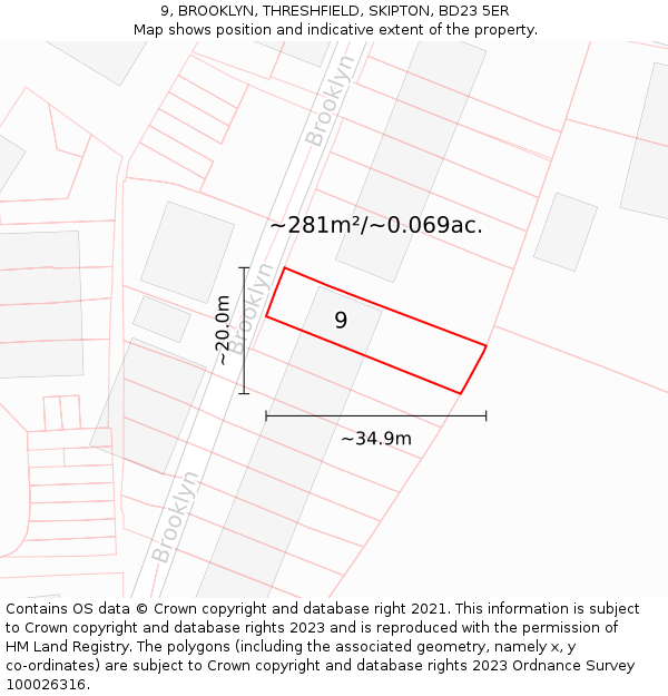 9, BROOKLYN, THRESHFIELD, SKIPTON, BD23 5ER: Plot and title map