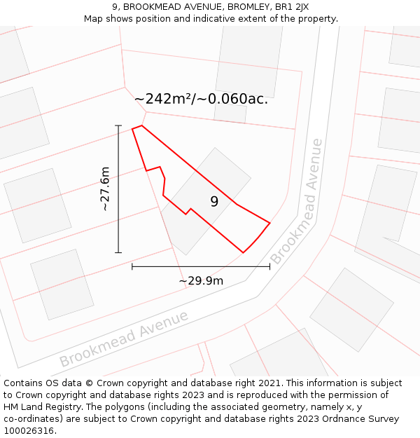 9, BROOKMEAD AVENUE, BROMLEY, BR1 2JX: Plot and title map
