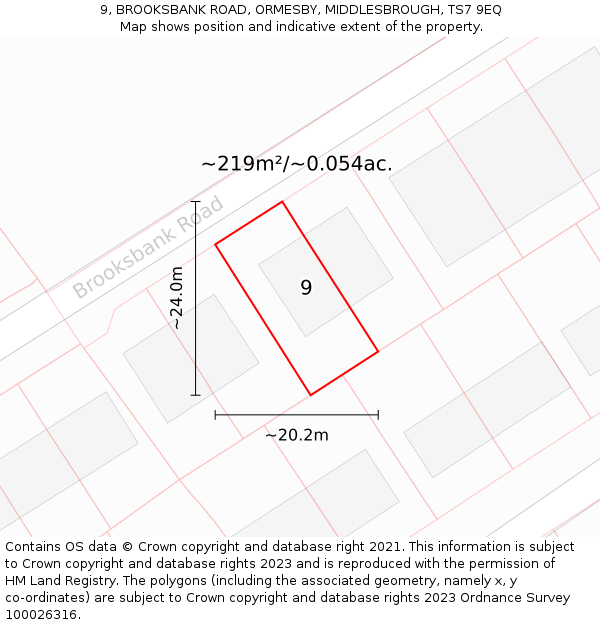 9, BROOKSBANK ROAD, ORMESBY, MIDDLESBROUGH, TS7 9EQ: Plot and title map