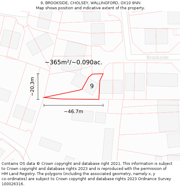 9, BROOKSIDE, CHOLSEY, WALLINGFORD, OX10 9NN: Plot and title map