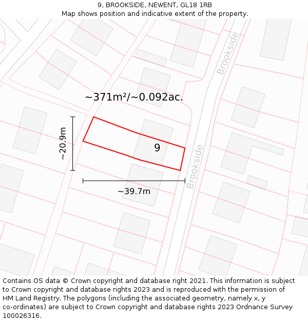 9, BROOKSIDE, NEWENT, GL18 1RB: Plot and title map