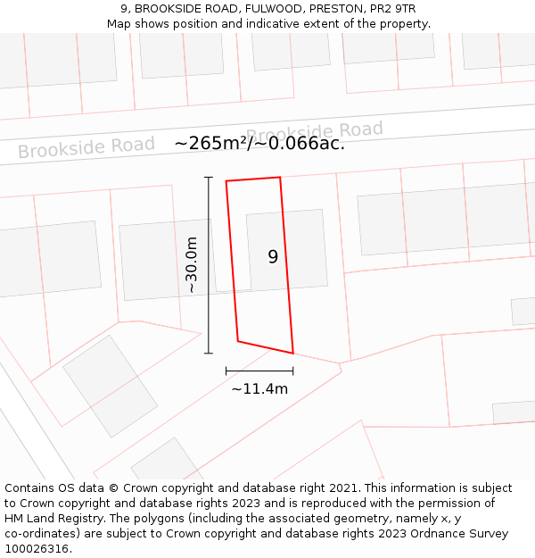9, BROOKSIDE ROAD, FULWOOD, PRESTON, PR2 9TR: Plot and title map