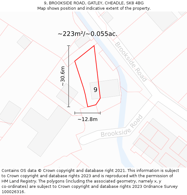 9, BROOKSIDE ROAD, GATLEY, CHEADLE, SK8 4BG: Plot and title map