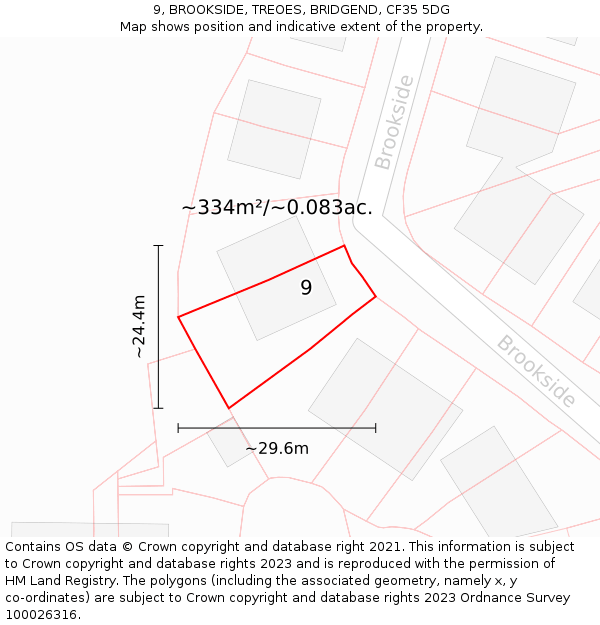 9, BROOKSIDE, TREOES, BRIDGEND, CF35 5DG: Plot and title map