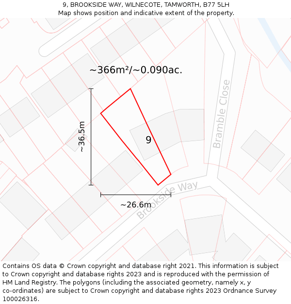 9, BROOKSIDE WAY, WILNECOTE, TAMWORTH, B77 5LH: Plot and title map