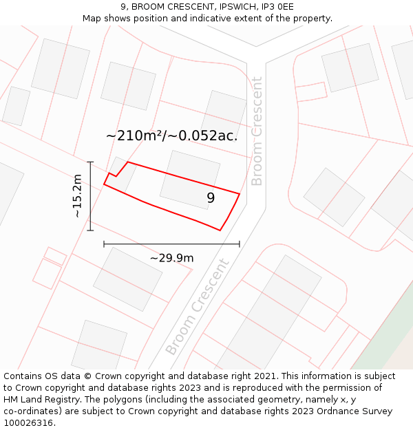 9, BROOM CRESCENT, IPSWICH, IP3 0EE: Plot and title map