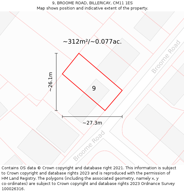 9, BROOME ROAD, BILLERICAY, CM11 1ES: Plot and title map