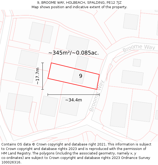 9, BROOME WAY, HOLBEACH, SPALDING, PE12 7JZ: Plot and title map