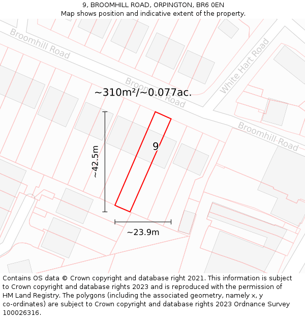 9, BROOMHILL ROAD, ORPINGTON, BR6 0EN: Plot and title map