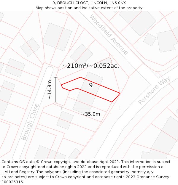 9, BROUGH CLOSE, LINCOLN, LN6 0NX: Plot and title map