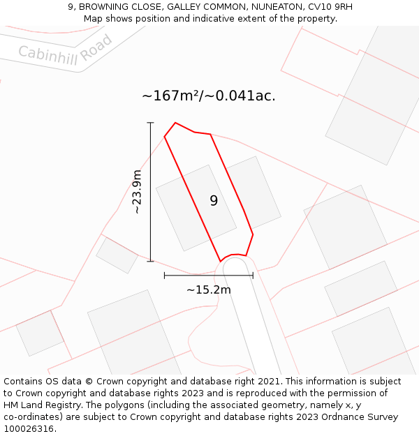 9, BROWNING CLOSE, GALLEY COMMON, NUNEATON, CV10 9RH: Plot and title map
