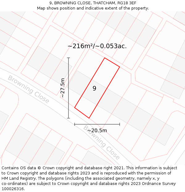9, BROWNING CLOSE, THATCHAM, RG18 3EF: Plot and title map