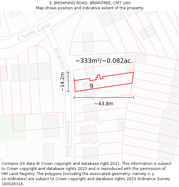 9, BROWNING ROAD, BRAINTREE, CM7 1AH: Plot and title map