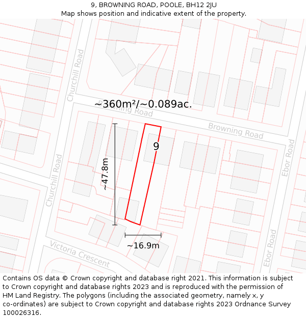 9, BROWNING ROAD, POOLE, BH12 2JU: Plot and title map