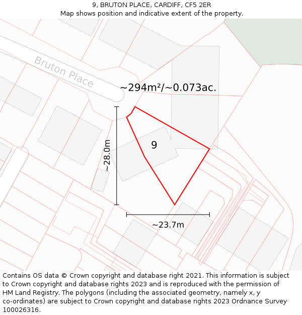 9, BRUTON PLACE, CARDIFF, CF5 2ER: Plot and title map