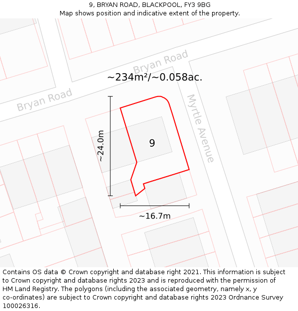 9, BRYAN ROAD, BLACKPOOL, FY3 9BG: Plot and title map