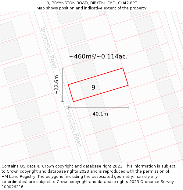 9, BRYANSTON ROAD, BIRKENHEAD, CH42 8PT: Plot and title map