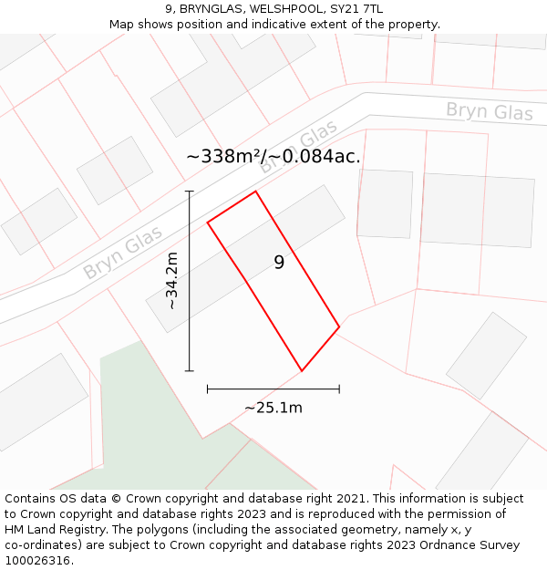 9, BRYNGLAS, WELSHPOOL, SY21 7TL: Plot and title map