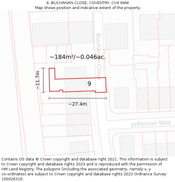 9, BUCHANAN CLOSE, COVENTRY, CV4 9WW: Plot and title map