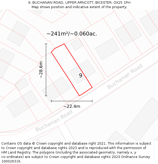 9, BUCHANAN ROAD, UPPER ARNCOTT, BICESTER, OX25 1PH: Plot and title map