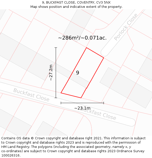 9, BUCKFAST CLOSE, COVENTRY, CV3 5NX: Plot and title map