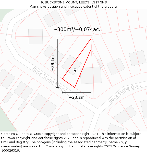 9, BUCKSTONE MOUNT, LEEDS, LS17 5HS: Plot and title map