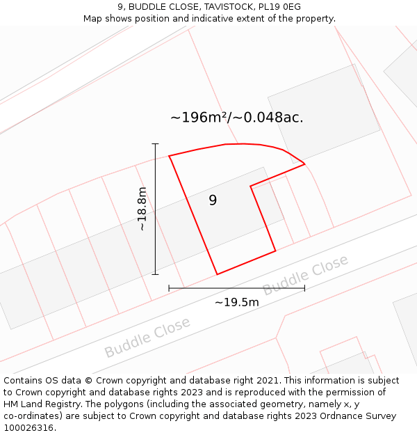 9, BUDDLE CLOSE, TAVISTOCK, PL19 0EG: Plot and title map