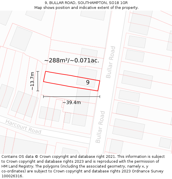 9, BULLAR ROAD, SOUTHAMPTON, SO18 1GR: Plot and title map