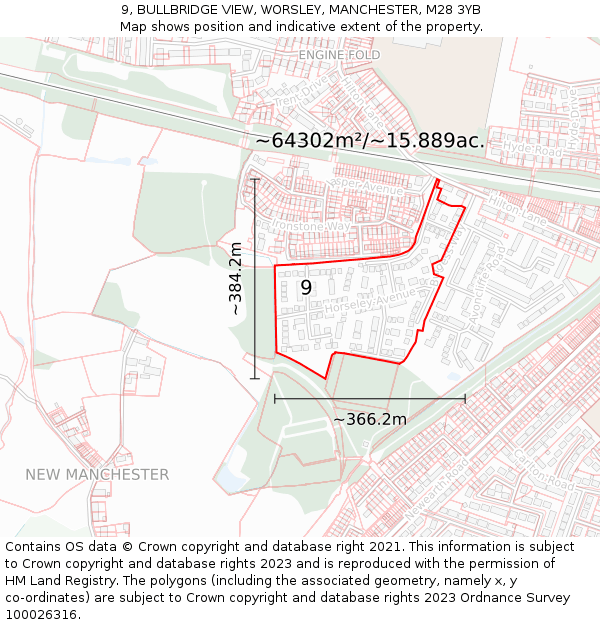 9, BULLBRIDGE VIEW, WORSLEY, MANCHESTER, M28 3YB: Plot and title map