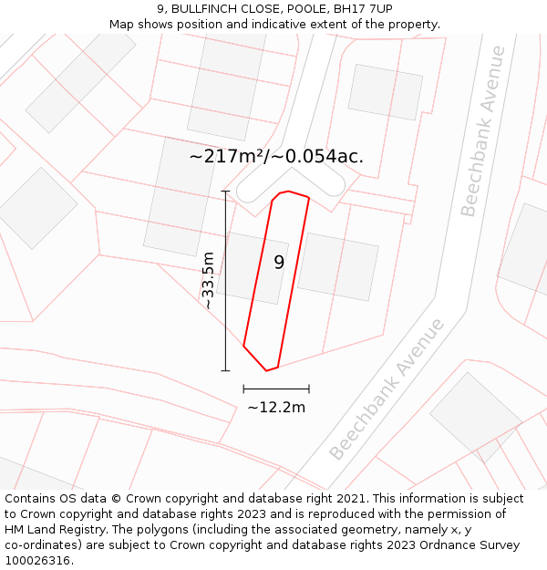 9, BULLFINCH CLOSE, POOLE, BH17 7UP: Plot and title map