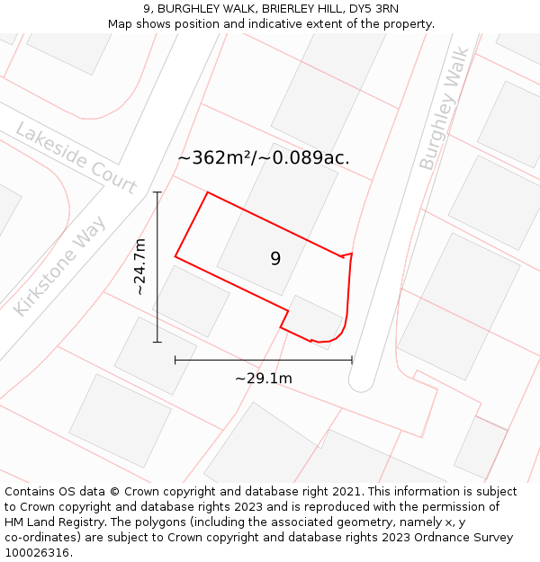 9, BURGHLEY WALK, BRIERLEY HILL, DY5 3RN: Plot and title map
