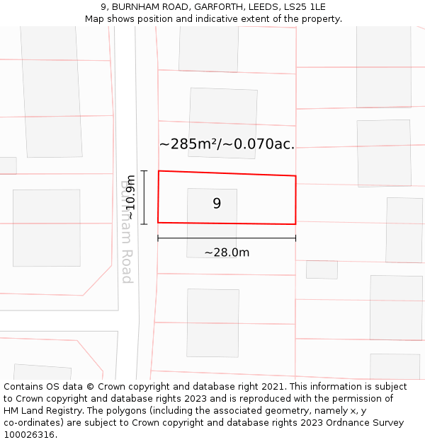 9, BURNHAM ROAD, GARFORTH, LEEDS, LS25 1LE: Plot and title map