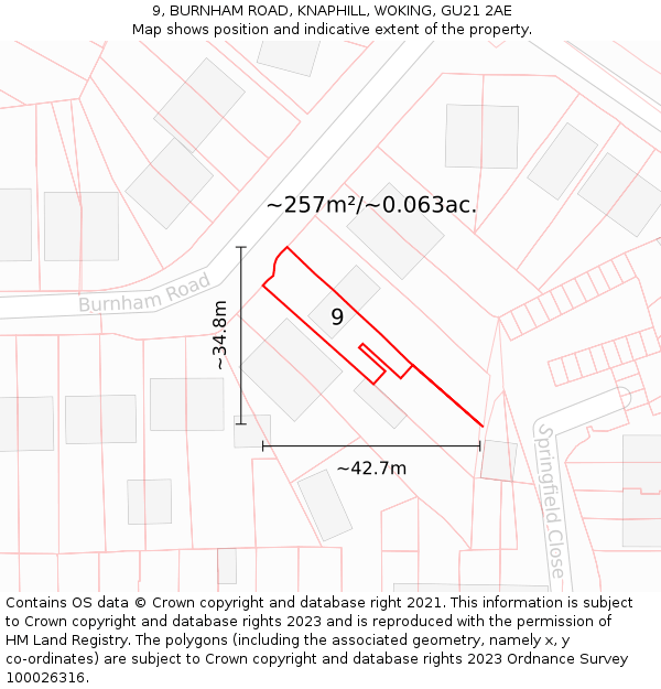 9, BURNHAM ROAD, KNAPHILL, WOKING, GU21 2AE: Plot and title map