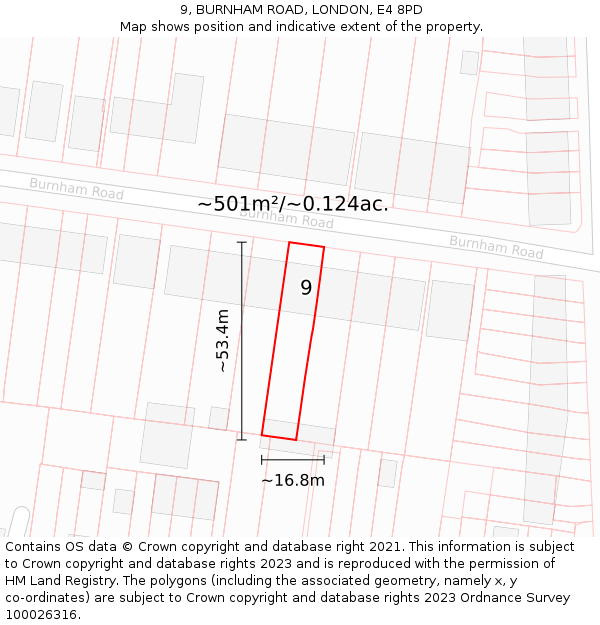 9, BURNHAM ROAD, LONDON, E4 8PD: Plot and title map