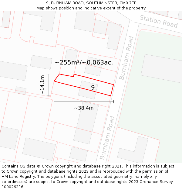 9, BURNHAM ROAD, SOUTHMINSTER, CM0 7EP: Plot and title map