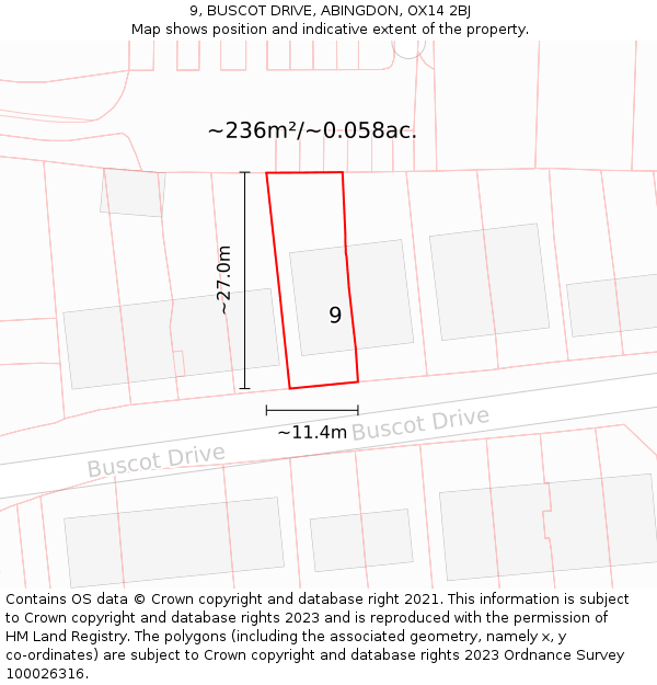 9, BUSCOT DRIVE, ABINGDON, OX14 2BJ: Plot and title map
