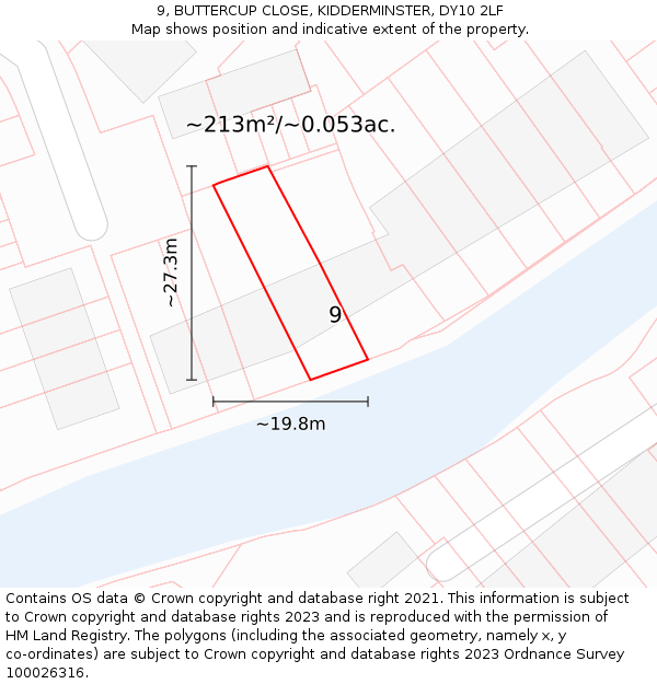 9, BUTTERCUP CLOSE, KIDDERMINSTER, DY10 2LF: Plot and title map