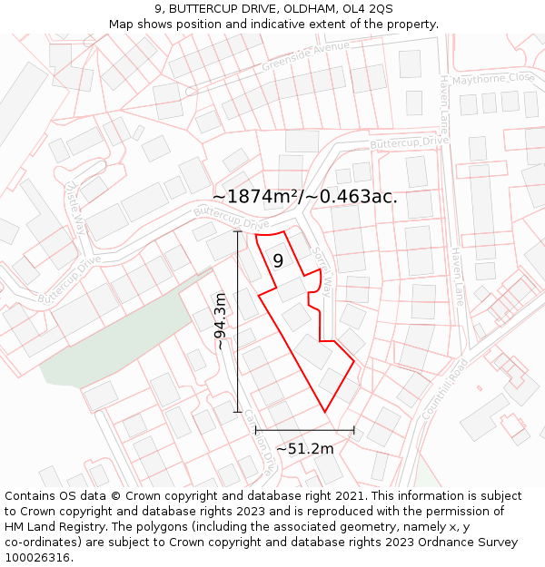 9, BUTTERCUP DRIVE, OLDHAM, OL4 2QS: Plot and title map