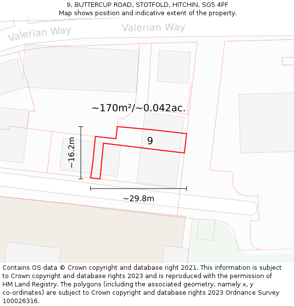 9, BUTTERCUP ROAD, STOTFOLD, HITCHIN, SG5 4PF: Plot and title map