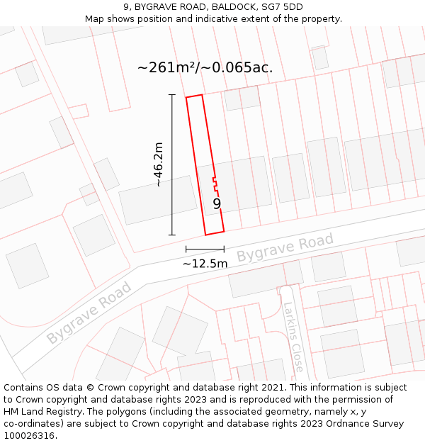 9, BYGRAVE ROAD, BALDOCK, SG7 5DD: Plot and title map