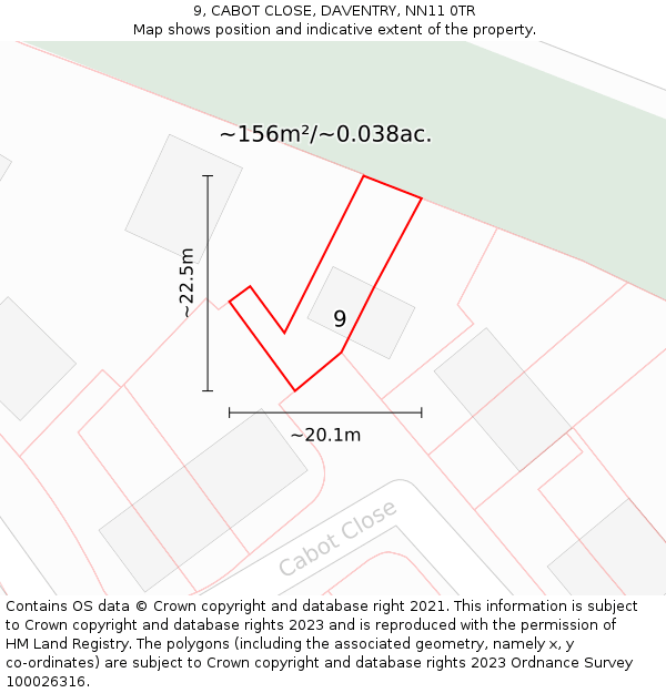 9, CABOT CLOSE, DAVENTRY, NN11 0TR: Plot and title map