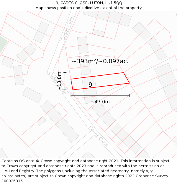 9, CADES CLOSE, LUTON, LU1 5QQ: Plot and title map