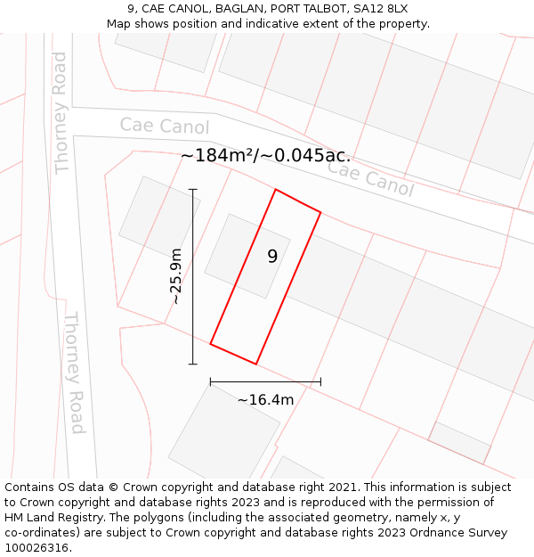 9, CAE CANOL, BAGLAN, PORT TALBOT, SA12 8LX: Plot and title map
