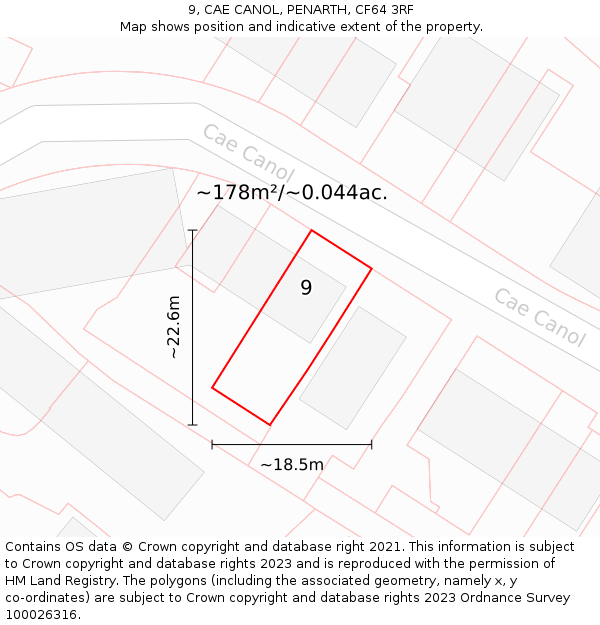 9, CAE CANOL, PENARTH, CF64 3RF: Plot and title map