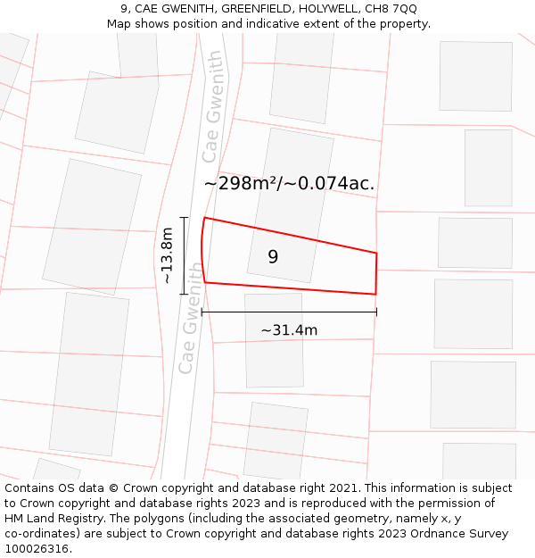 9, CAE GWENITH, GREENFIELD, HOLYWELL, CH8 7QQ: Plot and title map