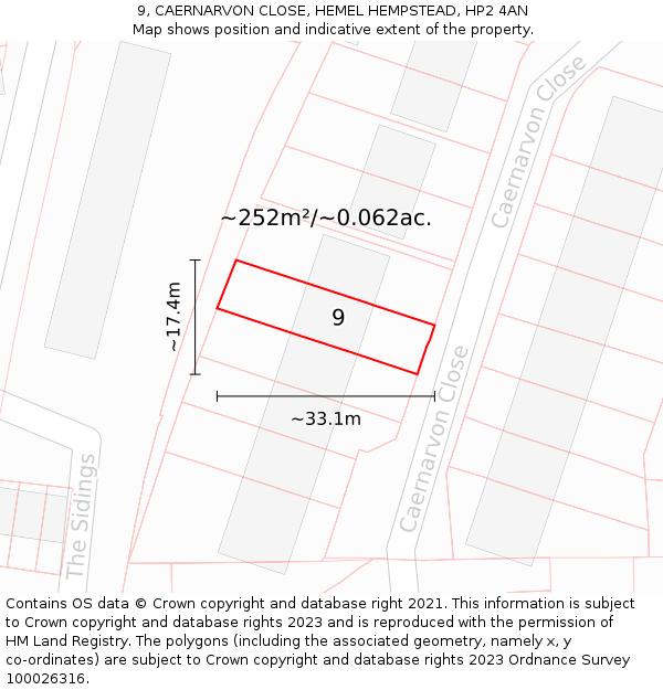 9, CAERNARVON CLOSE, HEMEL HEMPSTEAD, HP2 4AN: Plot and title map